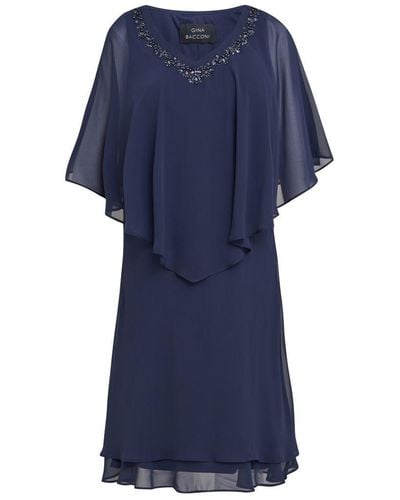 Gina Bacconi Diana V Neck Embellished Dress - Blue