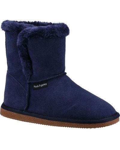 Hush Puppies Ashleigh Suede Slipper Boots - Blue