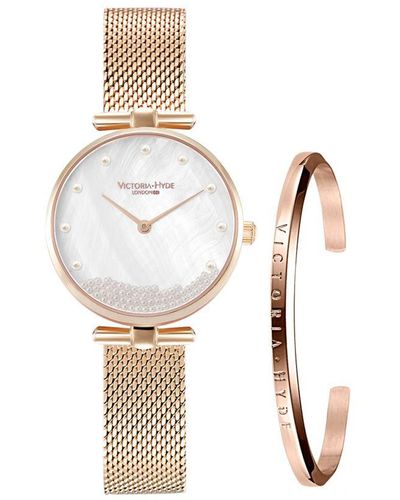 Victoria Hyde London Watch Gift Set Pearl/Rosegold - White