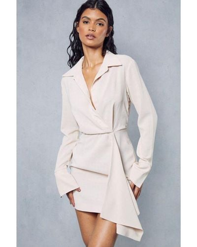 MissPap Textured Drape Detail Split Sleeve Shirt Dress - Grey