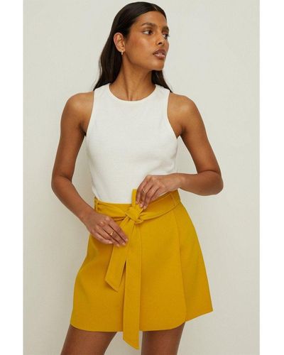 Oasis Premium Crepe Belted Wrap Mini Skirt - Yellow