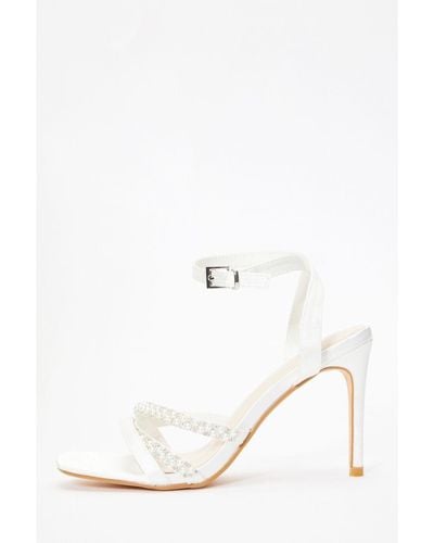 Quiz Bridal White Pearl Strappy Heeled Sandals - Natural
