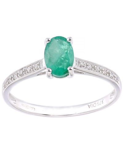 DIAMANT L'ÉTERNEL 9Ct 0.79Ct Emerald And 0.05Ct Diamond Shoulder Ring - Green