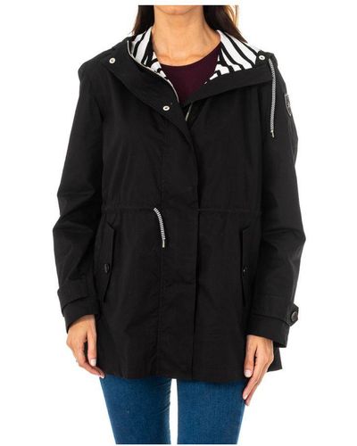 La Martina Womenss Long-Sleeved Jacket With Fixed Hood And Adjustable Drawstring Lwo002 - Black