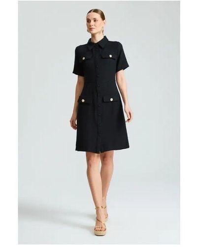 GUSTO Collared Tweed Dress With Pockets - White