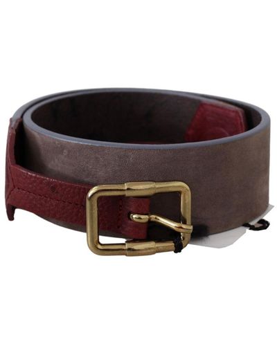 Gianfranco Ferré Brown Leather Wide Gold Chrome Logo Buckle Belt Wool