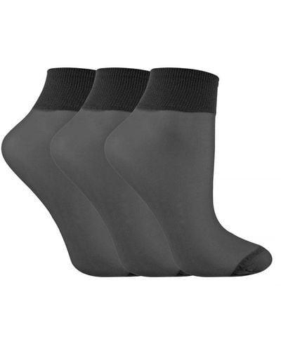 Livia 3 Pairs Ladies Sheer 15 Denier Nylon Ankle High Pop Socks - Black