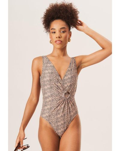 Gini London D Ring Detail Wrap Front Swimsuit - Brown