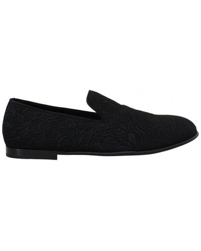 Dolce & Gabbana Black Floral Jacquard Slippers Loafers Shoes Silk