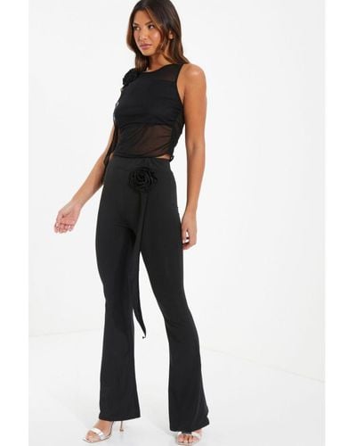 Quiz Black Corsage Flared Trousers - White
