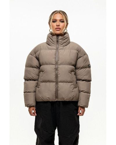 Good For Nothing Oversized Funnel Neck Puffer Jacket - Brown