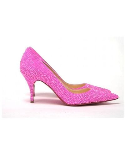 Christian Louboutin Hot Pink Embellished High Heels Court Shoes Leather