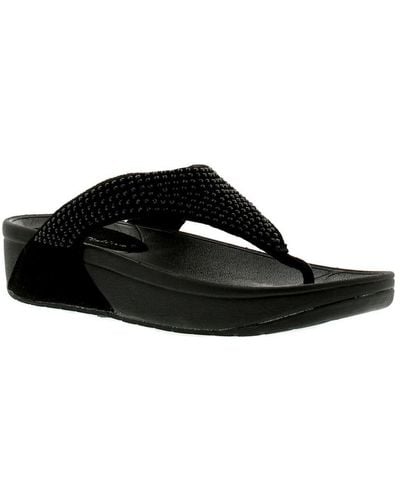 Platino Wedge Sandals Flick Slip On Textile - Black
