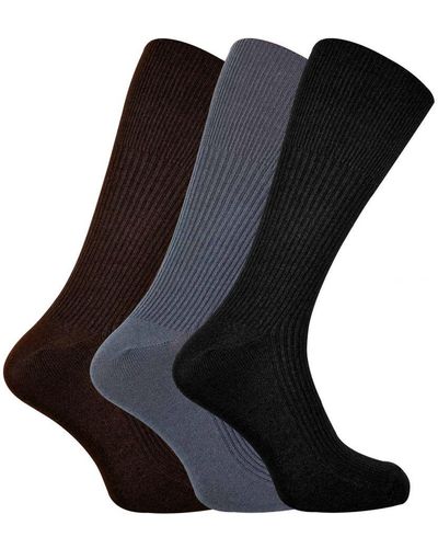 Sock Snob 3 Pairs Ribbed Non Elastic Loose Top Cashmere Blend Dress Socks - Black