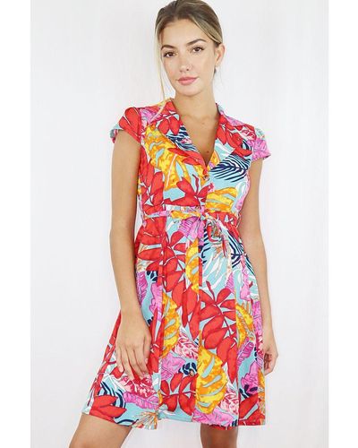 Quiz Multicoloured Tropical Print Skater Dress - White