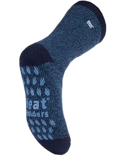 Heat Holders Twist Stripe Patterned Fleece Lined Slipper Socks - Blue
