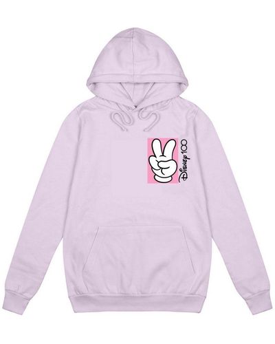 Disney Ladies 100Th Anniversary Edition Mickey Mouse Peace Fingers Hoodie () - Purple