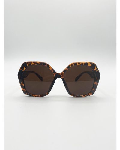 SVNX Oversized Rounded Angular Sunglasses - Brown