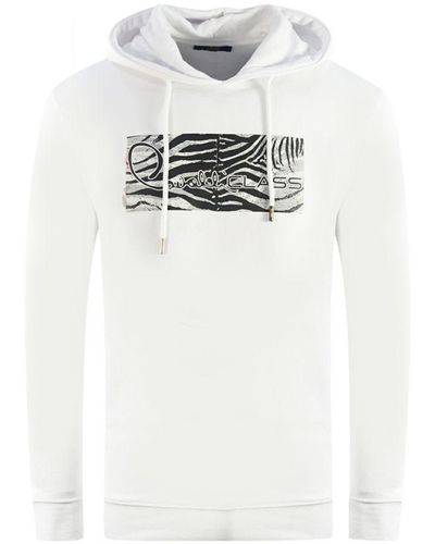 Class Roberto Cavalli Zebra Print Logo Hoodie - White