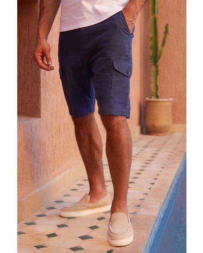 Threadbare 'Ricco' Linen Blend Cargo Shorts - Blue