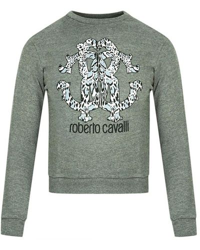 Roberto Cavalli Lynx Mogogram Print Logo Sweatshirt Cotton - Green