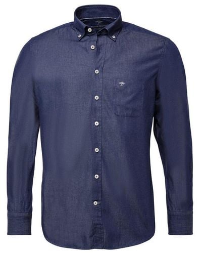 Fynch-Hatton Button Down Collar Long Sleeved Shirt Dark - Blue