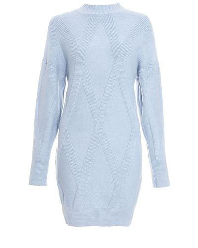 Quiz Cable Knitted Jumper Mini Dress Viscose - Blue