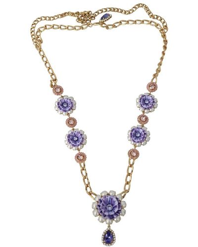Dolce & Gabbana Goudkleurige Bloemenkristallen Paars Versierde Ketting Voor - Metallic
