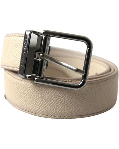 Dolce & Gabbana Leather Metal Buckle Cintura Belt - Natural