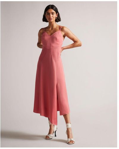 Ted Baker Odinne Panelled Midi Slip Dress With Asymmetric Hem, Dusky - Pink
