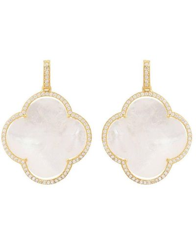 LÁTELITA London Open Clover Large Mother Of Pearl Gemstone Earrings Gold Sterling Silver - Natural