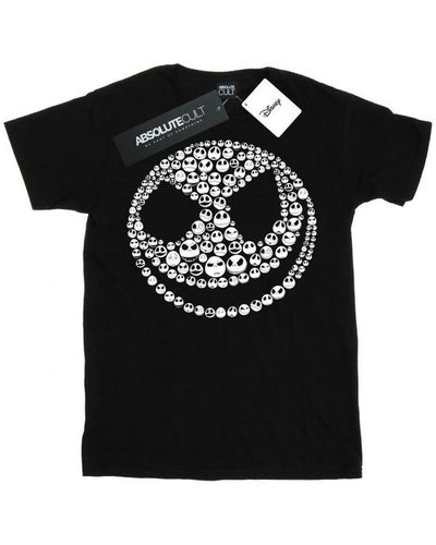 Disney Ladies Nightmare Before Christmas Jack Skull Collage Cotton Boyfriend T-Shirt () - Black