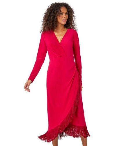 D.u.s.k Tassel Trim Stretch Wrap Dress - Red