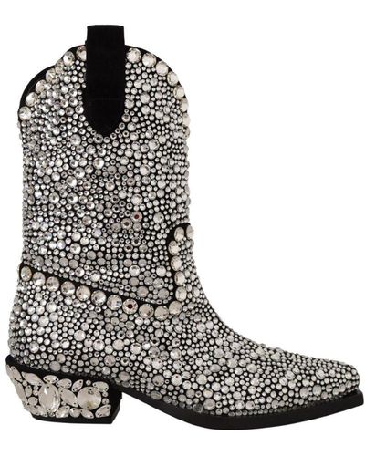 Dolce & Gabbana Black Suede Strass Crystal Cowgirl Boots Leather - Brown