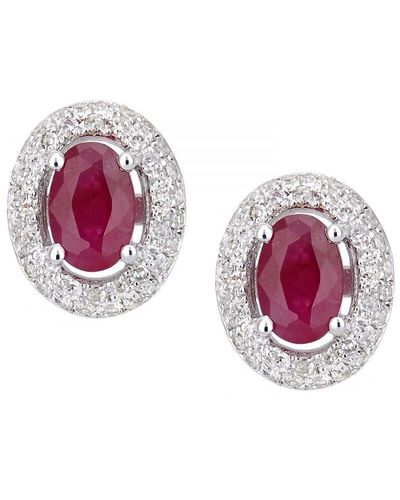 DIAMANT L'ÉTERNEL 9Ct Diamond And Ruby Oval Stud Earrings - Pink
