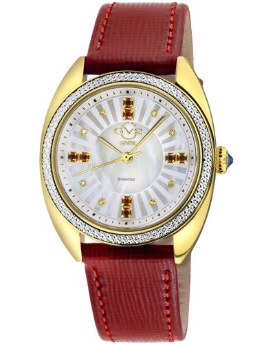 Gv2 Palermo Swiss Quatz Diamond Gemstone Leather Watch - Red