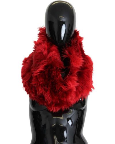 Dolce & Gabbana Vrouwen Rode Alpaca Leer Fur Nek Omslagdoek Sjaal - Rood