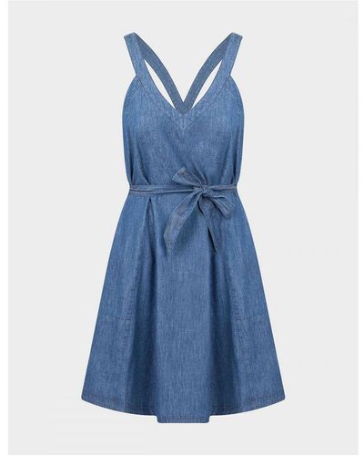 Armani S Belt Flare Denim Dress - Blue