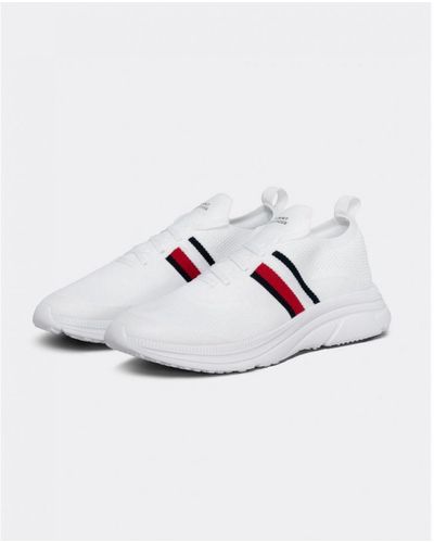 Tommy Hilfiger Essential Modern Runner Knit Stripe Trainers - White