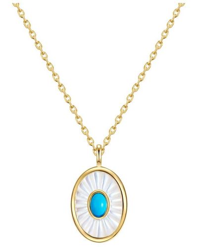 Glanzstücke München Necklace With Pendant Sterling Silver Yellow Gold Mother Of Pearl Turquoise - Metallic
