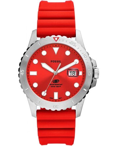 Fossil Three-hand Date Silicone Strap Watch 42mm - Red