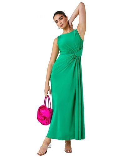 Ariella Drape Twist Stretch Ruched Maxi Dress - Green