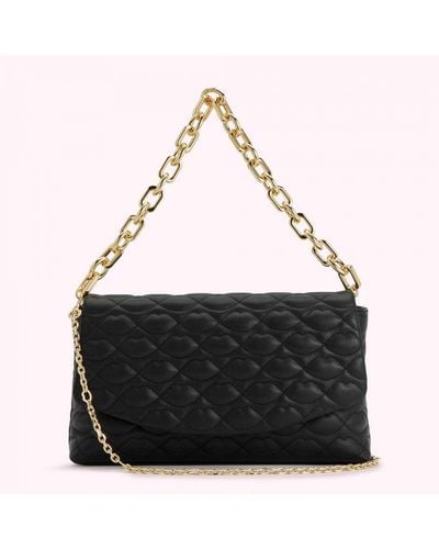 Lulu Guinness Black Quilted Lips Tara Clutch Bag Leather