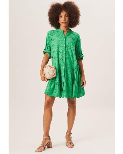 Gini London Eyelet Mini Shirt Dress - Green