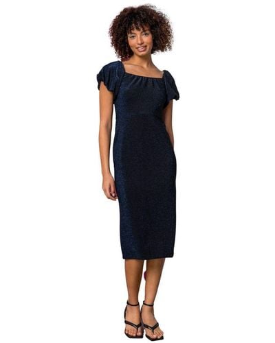 D.u.s.k Puff Sleeve Sparkle Midi Dress - Blue