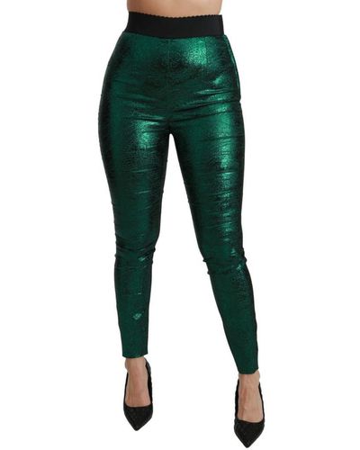 Dolce & Gabbana Groene Jacquard legging Met Hoge Taille En Stretchbroek