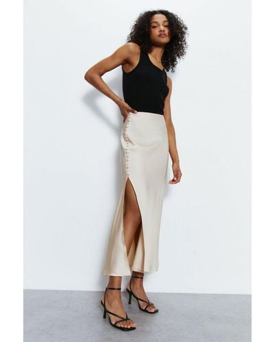Warehouse Button Down Midi Split Skirt - White