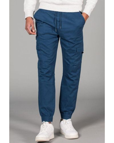 Tokyo Laundry Cotton Elasticated Cargo-Style Trousers - Blue