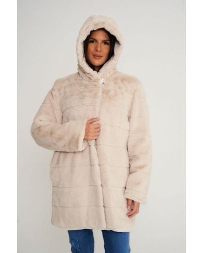 Elle Ladies Hooded Faux Fur Coat - Natural