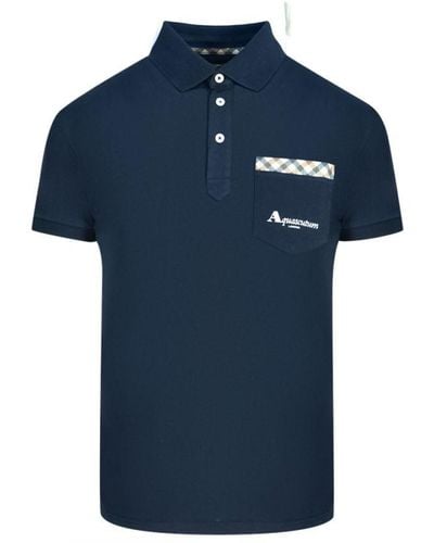 Aquascutum Check Pocket Polo Shirt Cotton - Blue